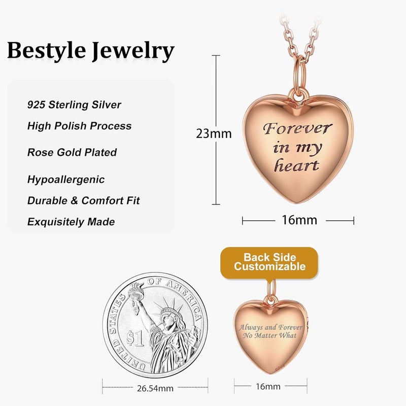 Bestyle Sterling Silver Heart Locket Necklace for Women, Dainty Cute Small Heart Locket Pendant in Gold/Rose Gold/Silver, Love Statement Jewelry Gift for Mother Wife - Image 5